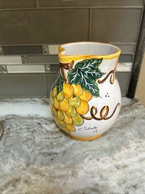 Vietri Pottery Italian Majolica Style  Pitcher painted By Hand C.Tadinate Grapes